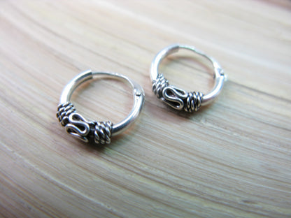 10mm Balinese Oxidized Hoop Earrings in 925 Sterling Silver