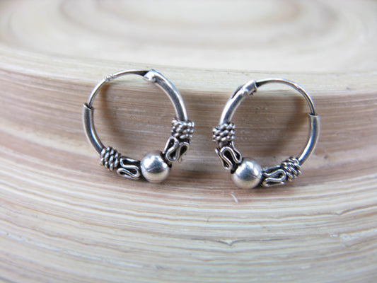 12mm Balinese Oxidized Hoop Earrings in 925 Sterling Silver