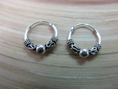 12mm Balinese Oxidized Hoop Earrings in 925 Sterling Silver