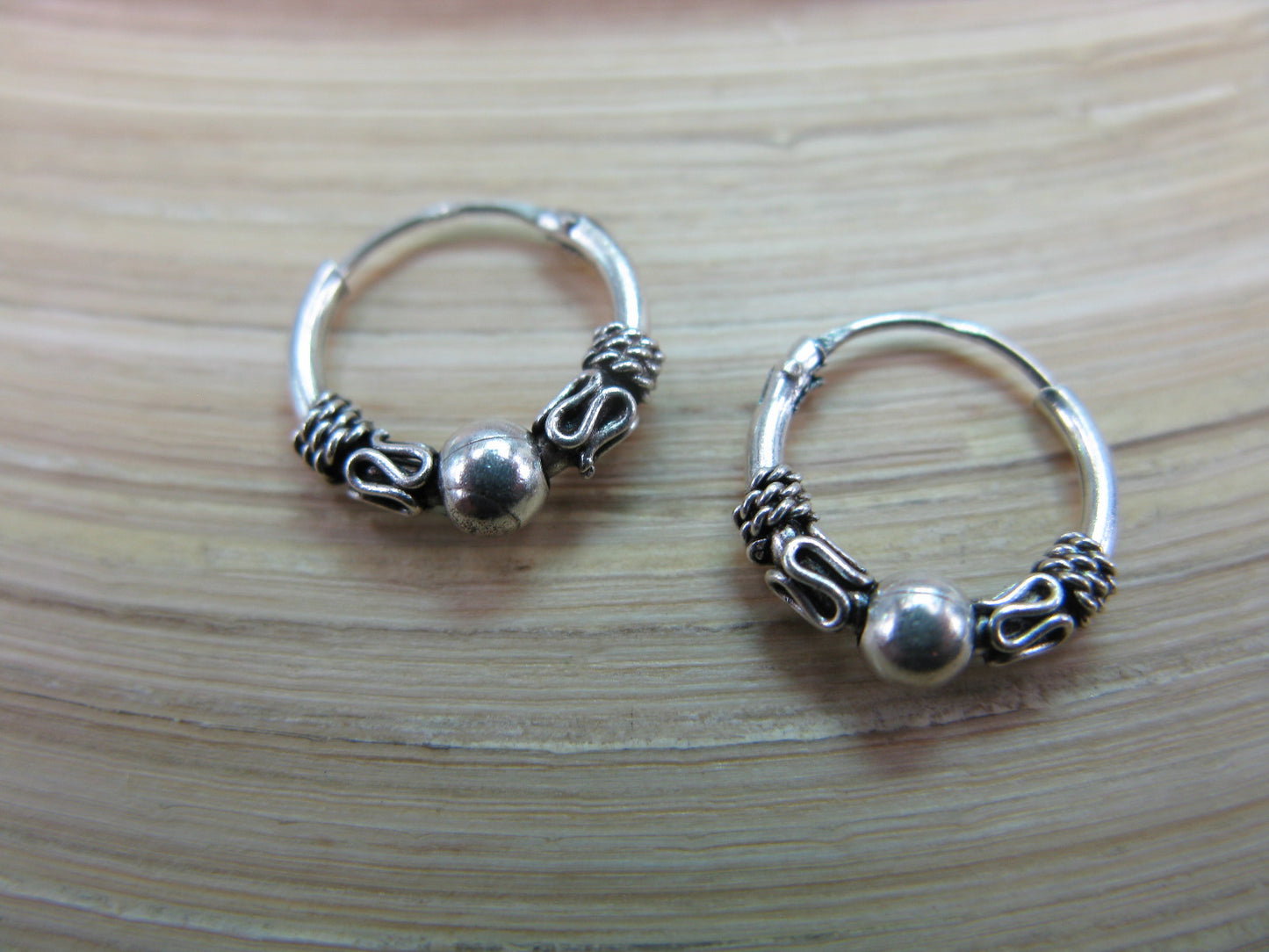 12mm Balinese Oxidized Hoop Earrings in 925 Sterling Silver