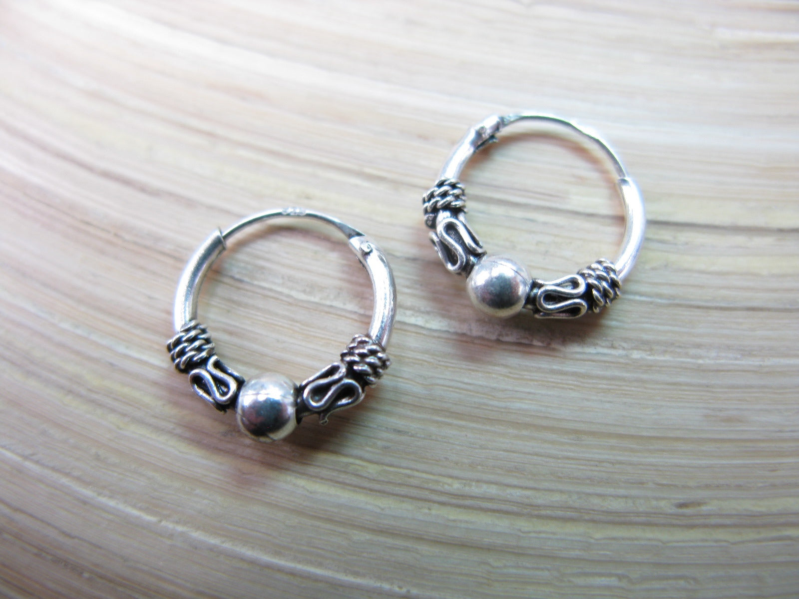 12mm Balinese Oxidized Hoop Earrings in 925 Sterling Silver