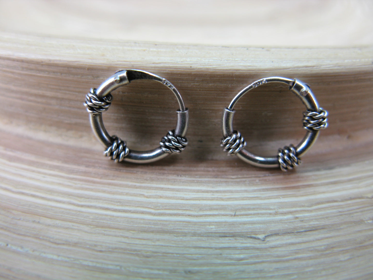 10mm Balinese Oxidized Hoop Earrings in 925 Sterling Silver