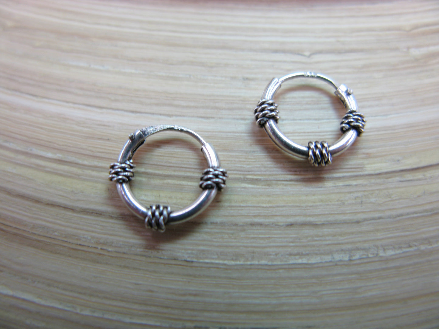 10mm Balinese Oxidized Hoop Earrings in 925 Sterling Silver