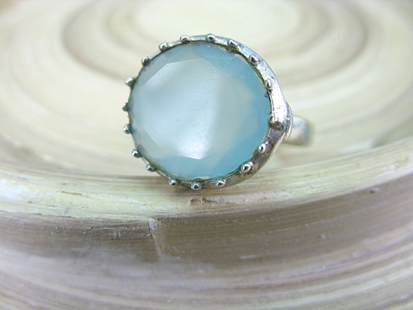 Blue Chalcedony Round 925 Sterling Silver Ring Ring - Faith Owl