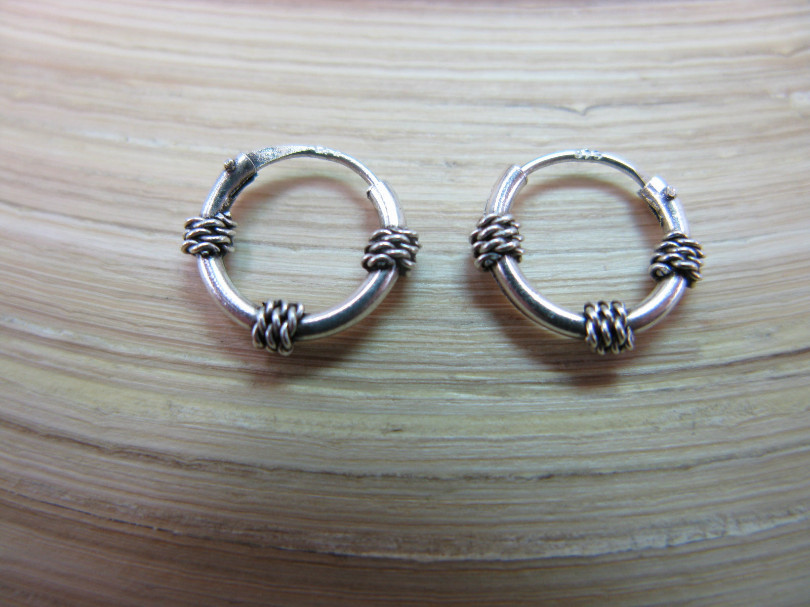 10mm Balinese Oxidized Hoop Earrings in 925 Sterling Silver