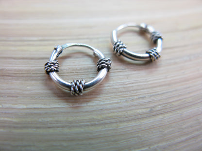 10mm Balinese Oxidized Hoop Earrings in 925 Sterling Silver