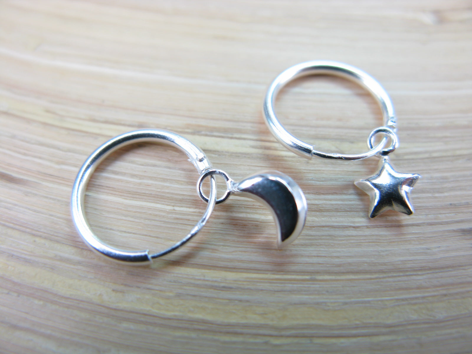 Star Crescent Moon 925 Sterling Silver Hoop Earrings