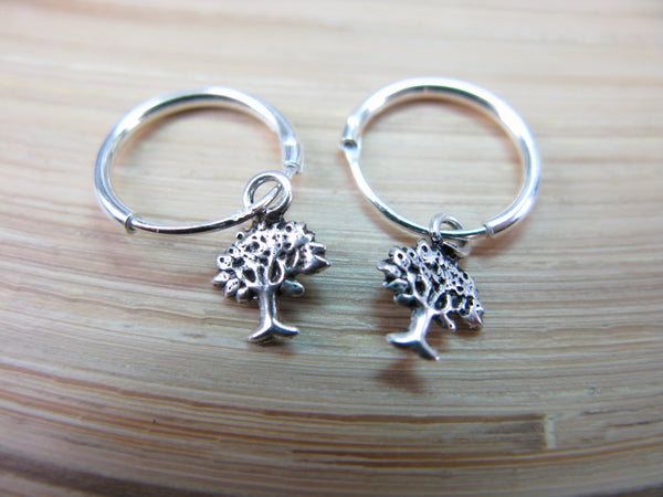 Tree Oxidized 925 Sterling Silver Hoop Earrings