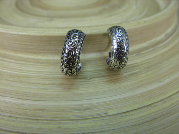 Balinese Engraved Oxidized 15mm Hoop Earrings in 925 Sterling Silver