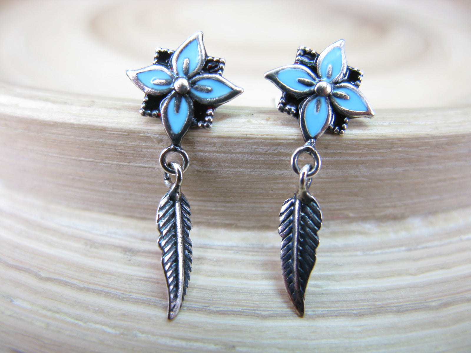 Tribal Feather Earrings in 925 Sterling Silver