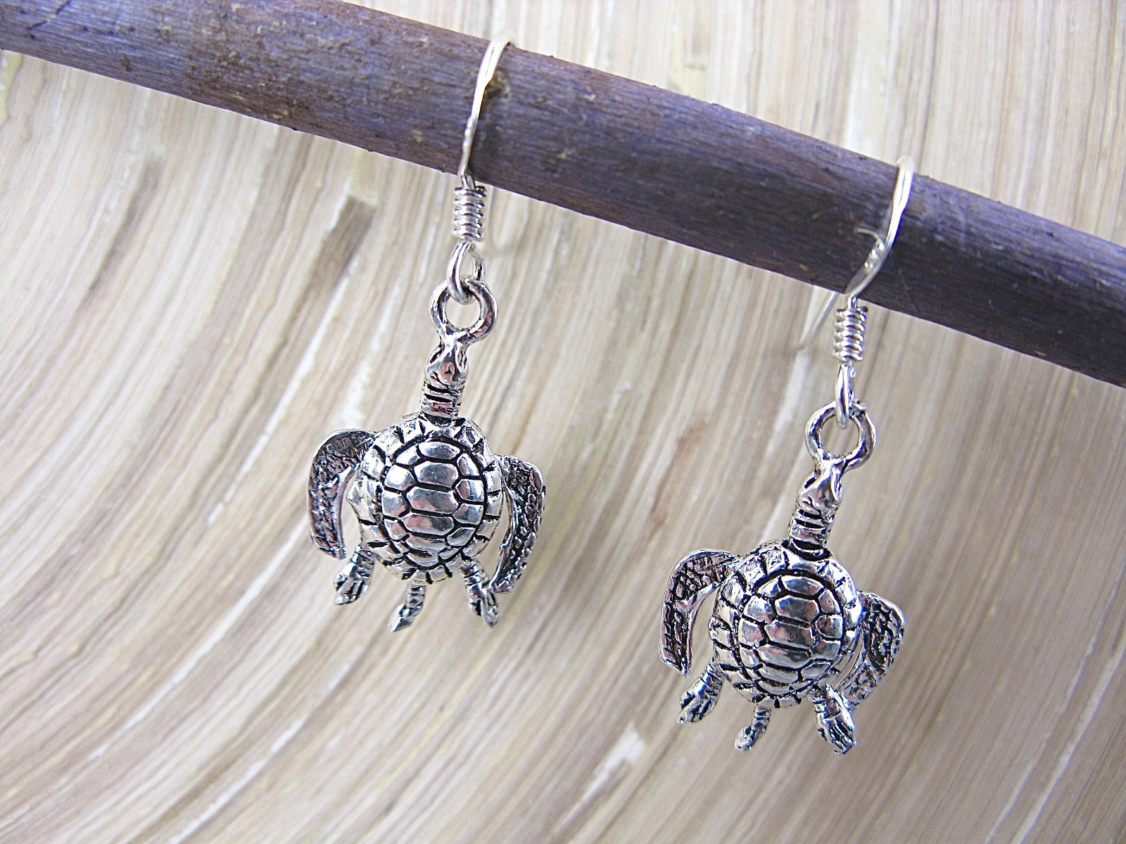 Sea Turtle Dangle Earrings in 925 Sterling Silver