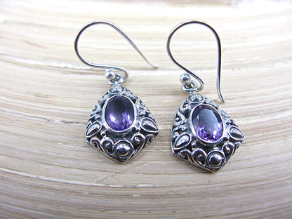 Amethyst Balinese Bead Oxidized 925 Sterling Silver Earrings Earrings - Faith Owl