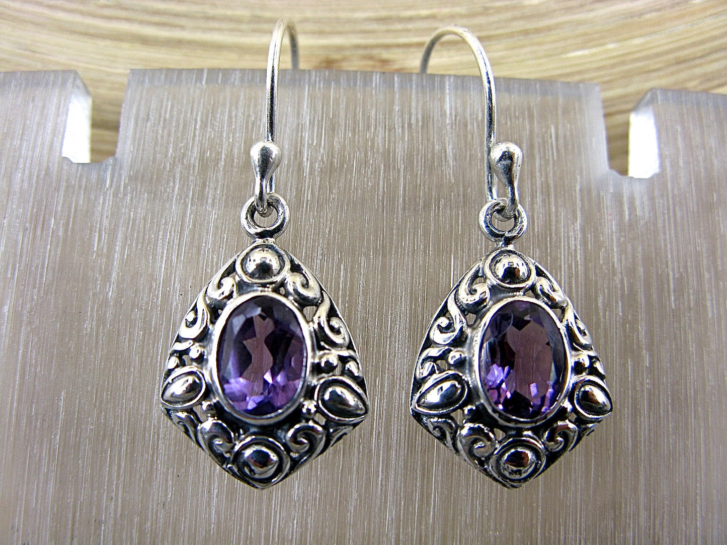 Amethyst Balinese Bead Oxidized 925 Sterling Silver Earrings Earrings - Faith Owl