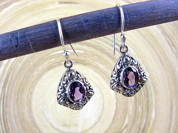Amethyst Balinese Bead Oxidized 925 Sterling Silver Earrings Earrings - Faith Owl