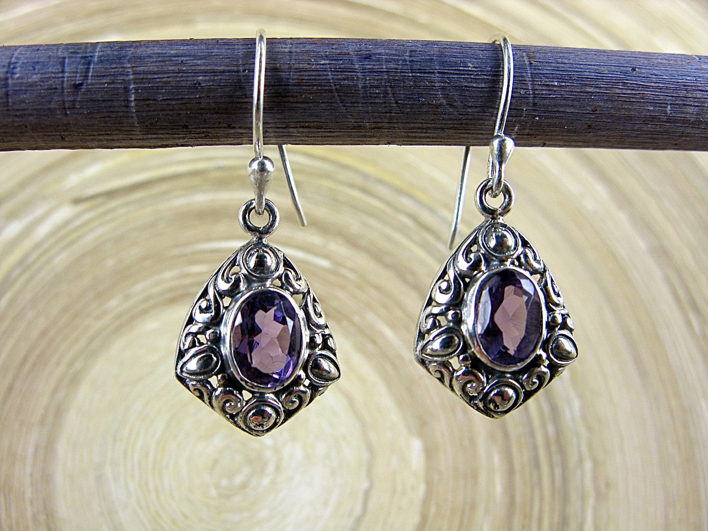 Amethyst Balinese Bead Oxidized 925 Sterling Silver Earrings Earrings - Faith Owl