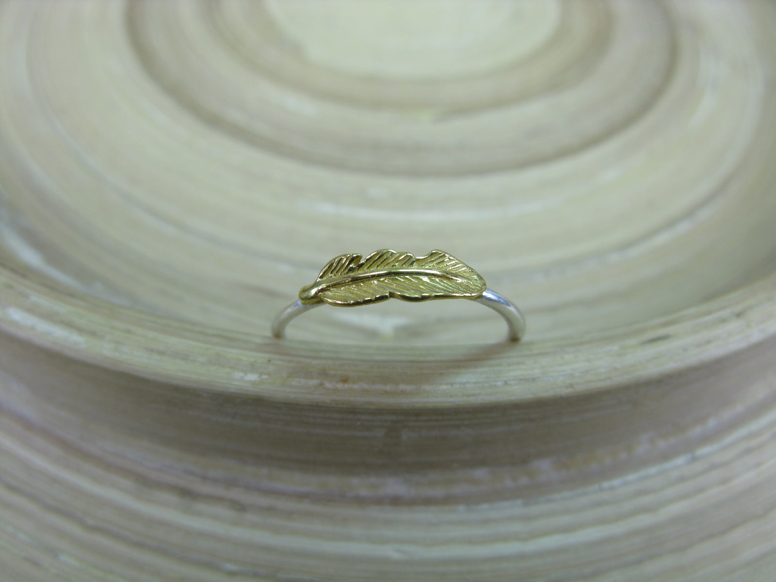 Feather Two Tone Gold Plated 925 Sterling Silver Ring