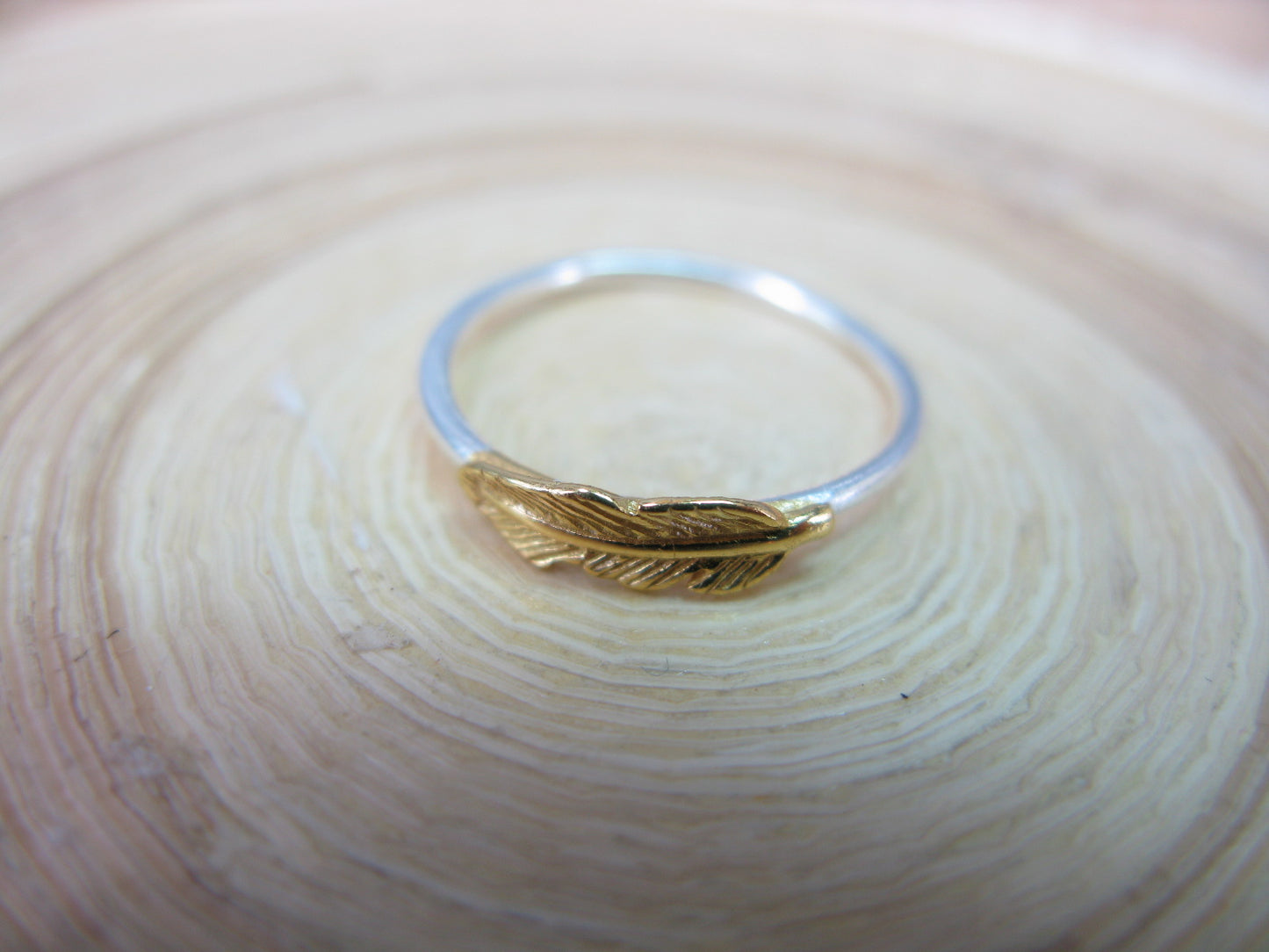 Feather Two Tone Gold Plated 925 Sterling Silver Ring