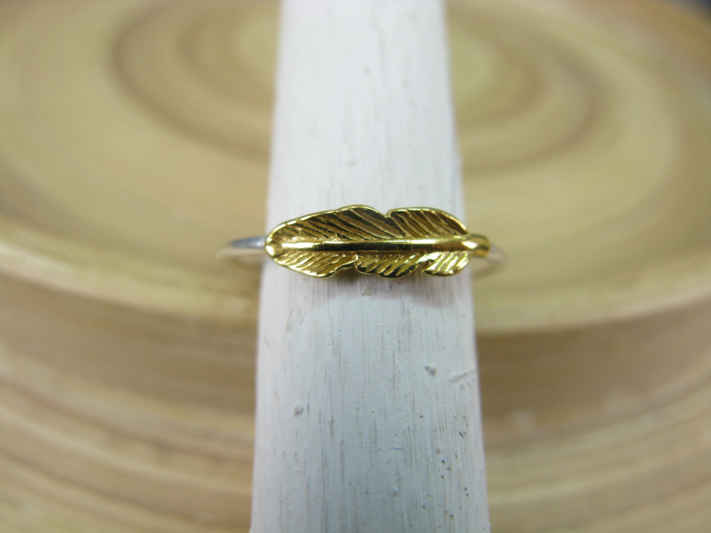 Feather Two Tone Gold Plated 925 Sterling Silver Ring