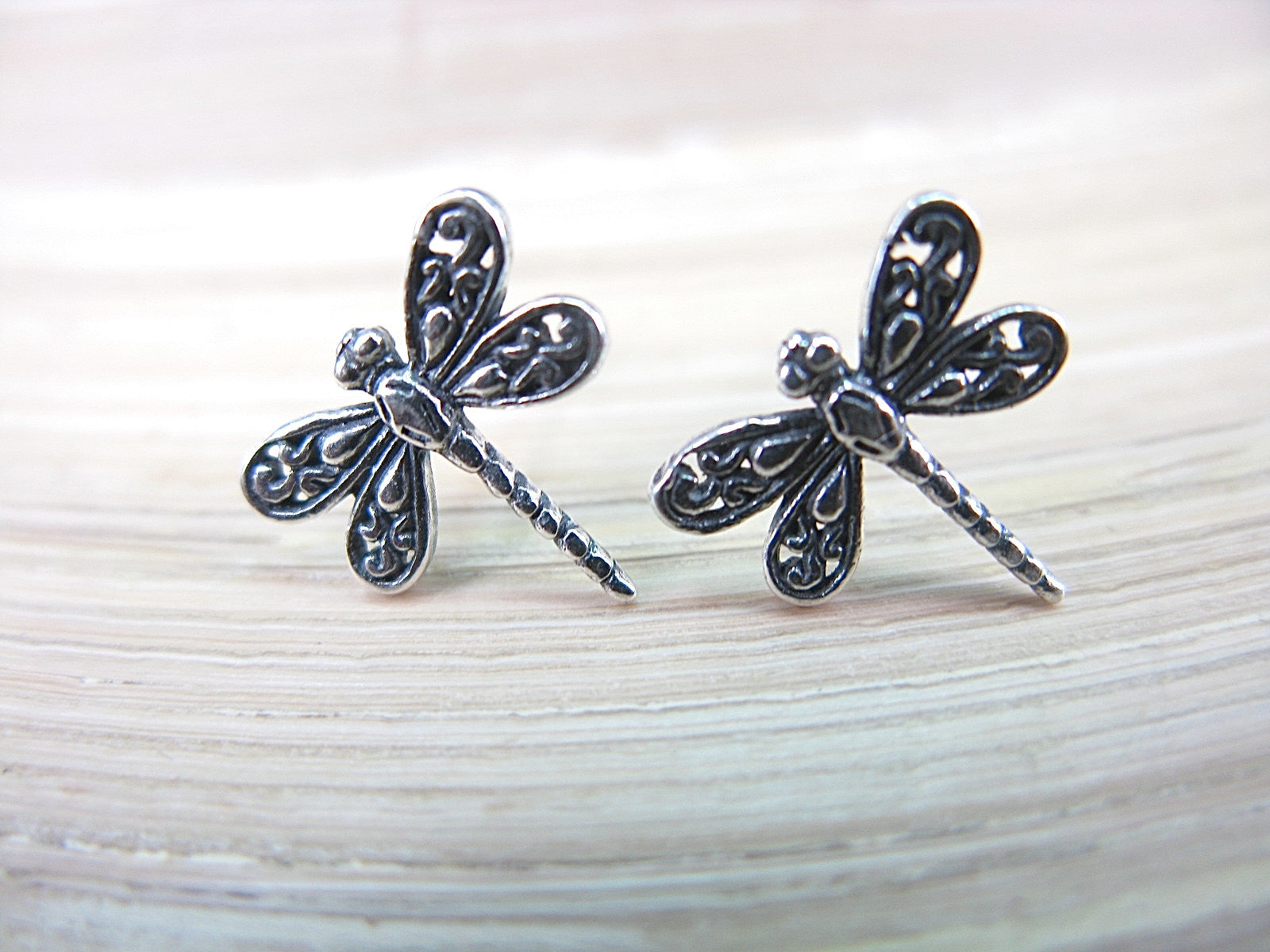 Dragonfly Oxidized 925 Sterling Silver Stud Earrings Stud - Faith Owl