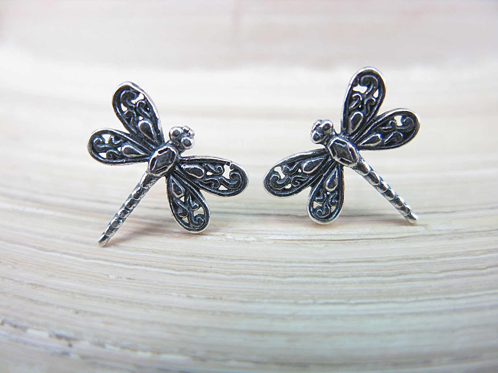 Dragonfly Oxidized 925 Sterling Silver Stud Earrings Stud - Faith Owl
