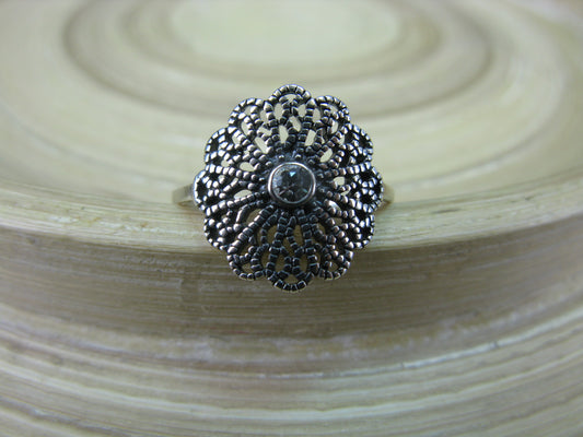 Filigree Flower Oxidized Ring in 925 Sterling Silver