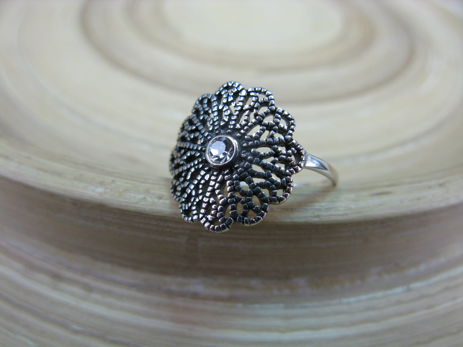 Filigree Flower Oxidized Ring in 925 Sterling Silver