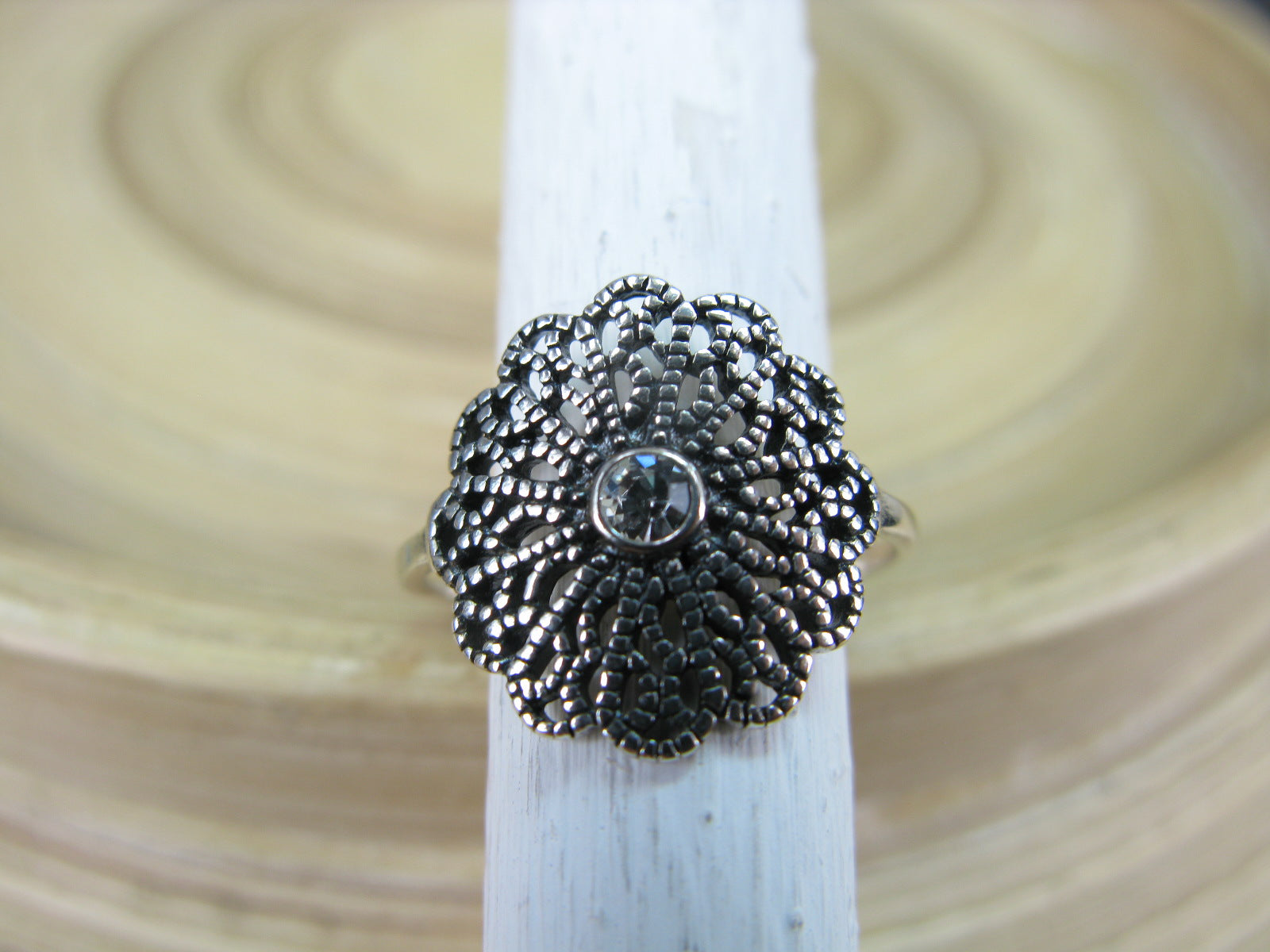 Filigree Flower Oxidized Ring in 925 Sterling Silver