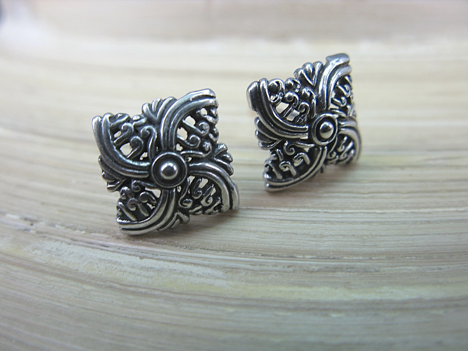 Filigree Square Balinese Swirl 925 Sterling Silver Stud Earrings Stud Faith Owl - Faith Owl