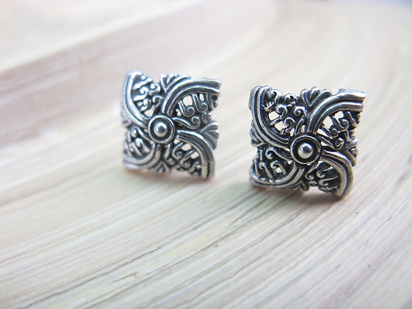 Filigree Square Balinese Swirl 925 Sterling Silver Stud Earrings Stud Faith Owl - Faith Owl