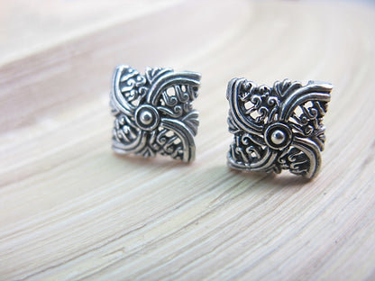 Filigree Square Balinese Swirl 925 Sterling Silver Stud Earrings Stud Faith Owl - Faith Owl