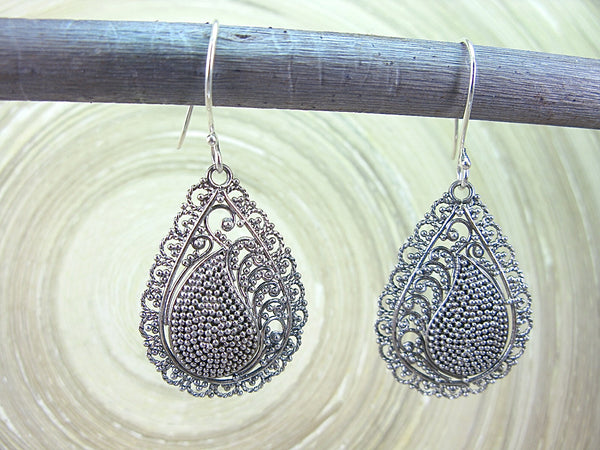 Balinese Bead Filigree Cahew Pear Shaped 925 Sterling Silver Earrings Earrings - Faith Owl