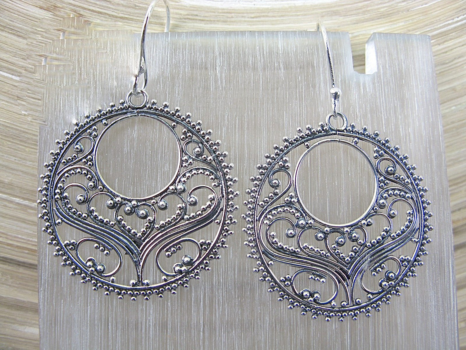Balinese Bead Filigree Oxidized 925 Sterling Silver Earrings Earrings - Faith Owl