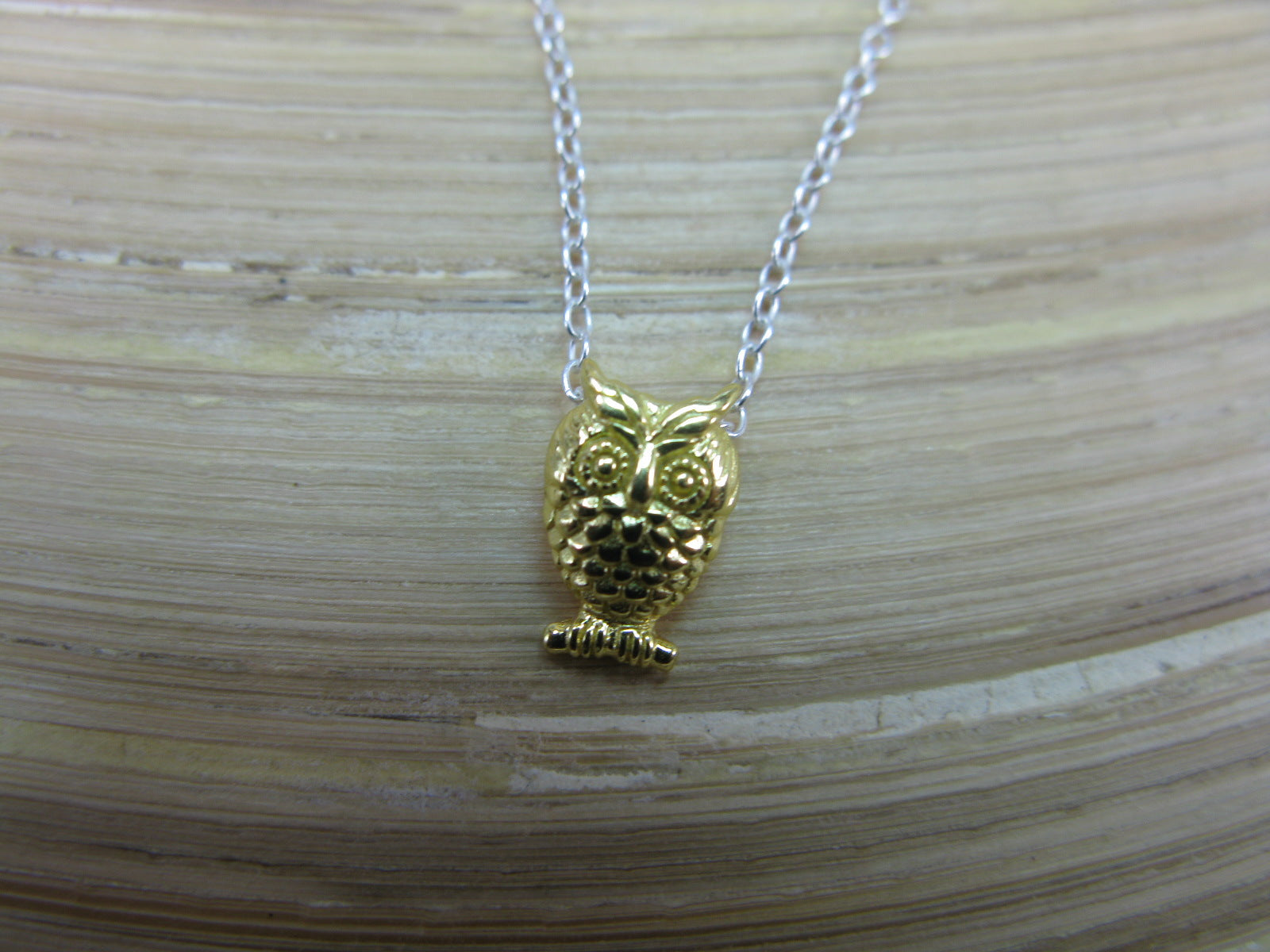 Owl Gold Plated 925 Sterling Silver Pendant Chain Necklace