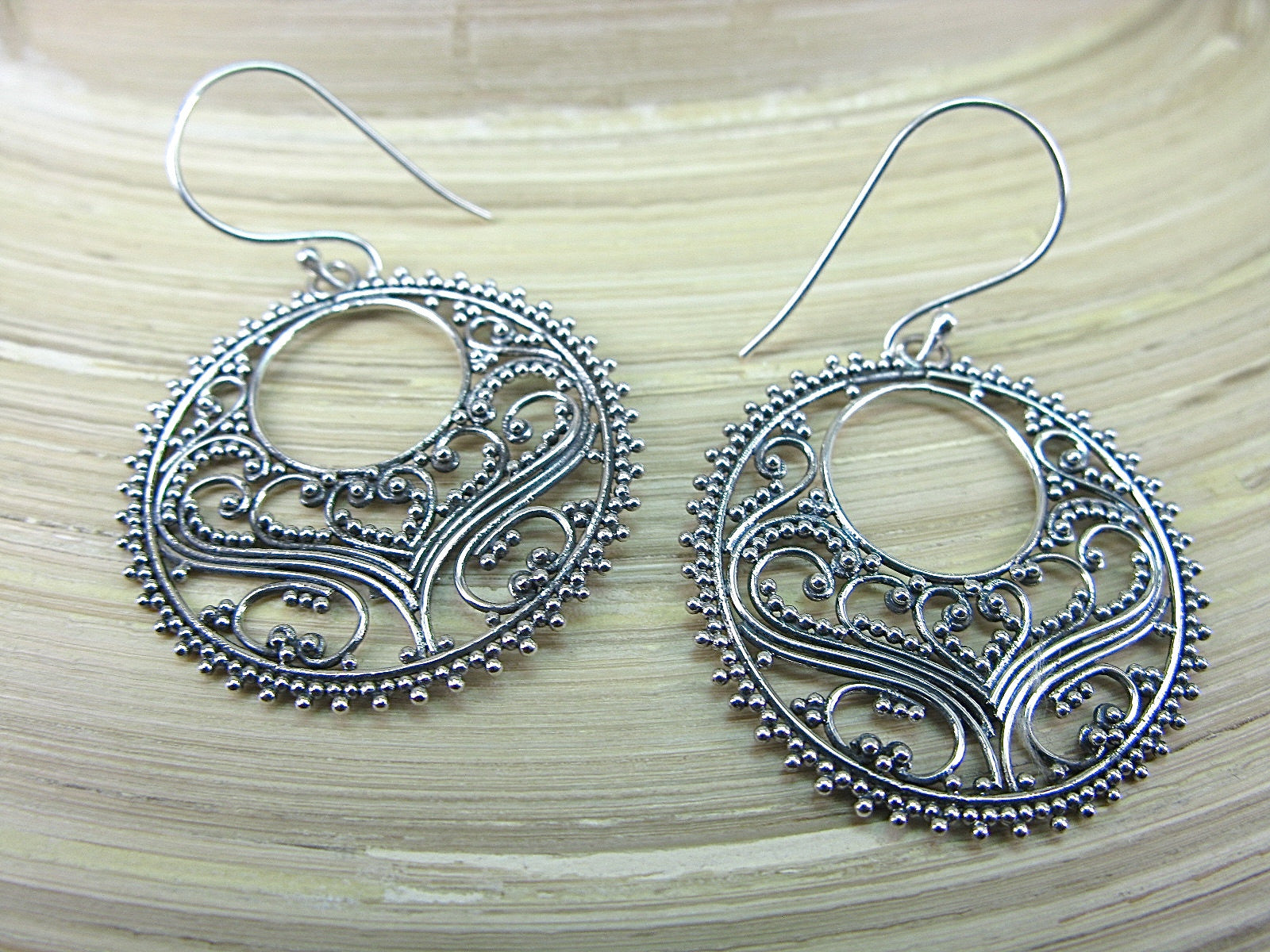 Balinese Bead Filigree Oxidized 925 Sterling Silver Earrings Earrings - Faith Owl