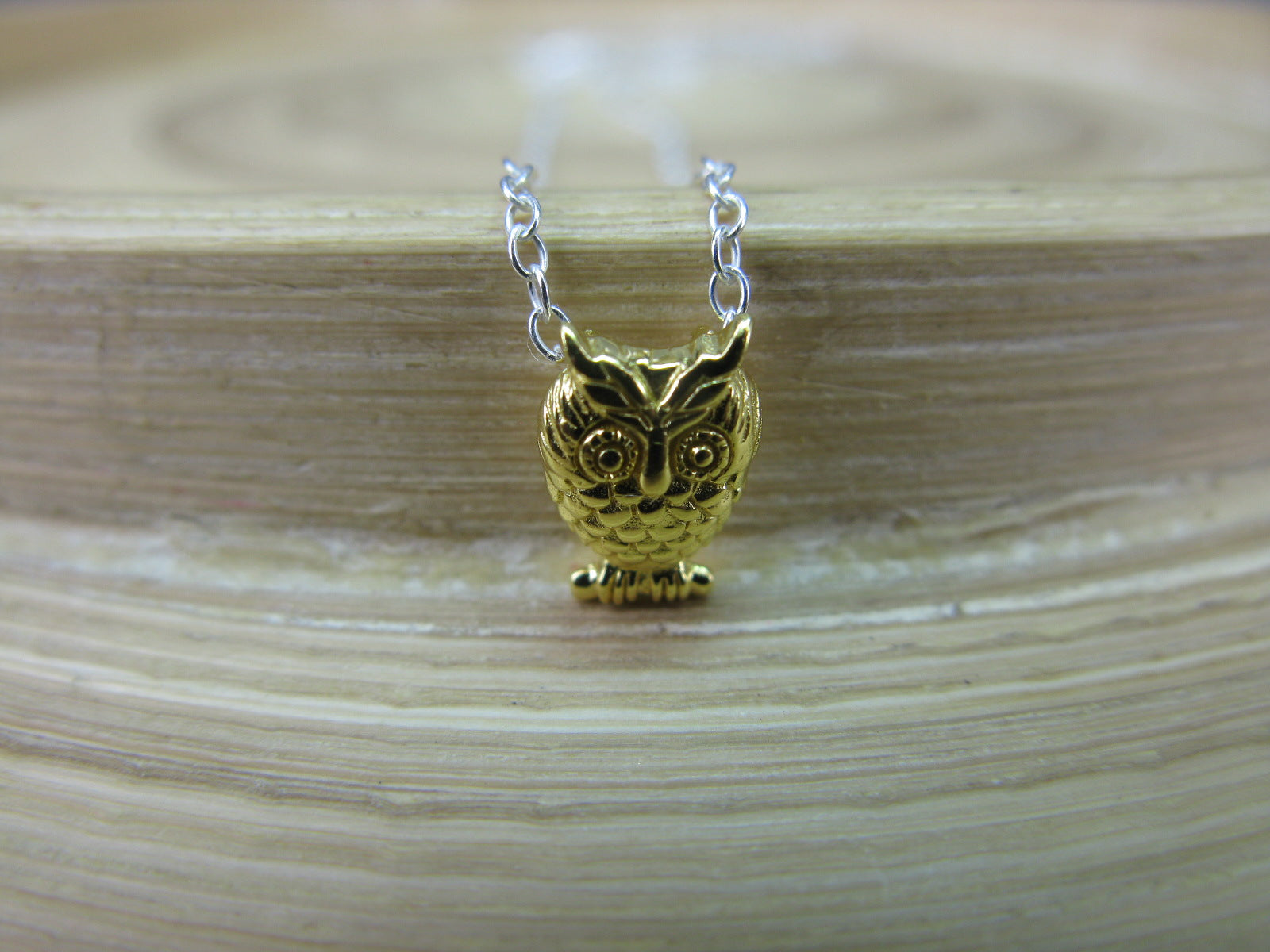 Owl Gold Plated 925 Sterling Silver Pendant Chain Necklace