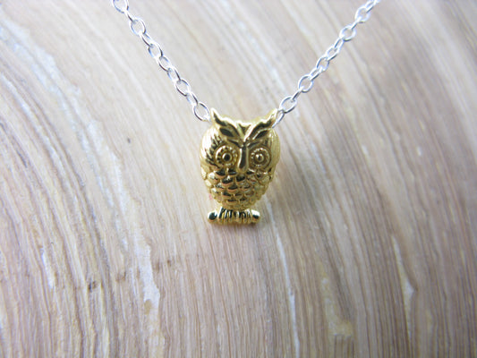 Owl Gold Plated 925 Sterling Silver Pendant Chain Necklace