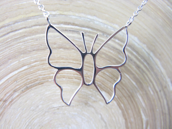 Large Filigree Butterfly Pendant Chain Necklace in 925 Sterling Silver