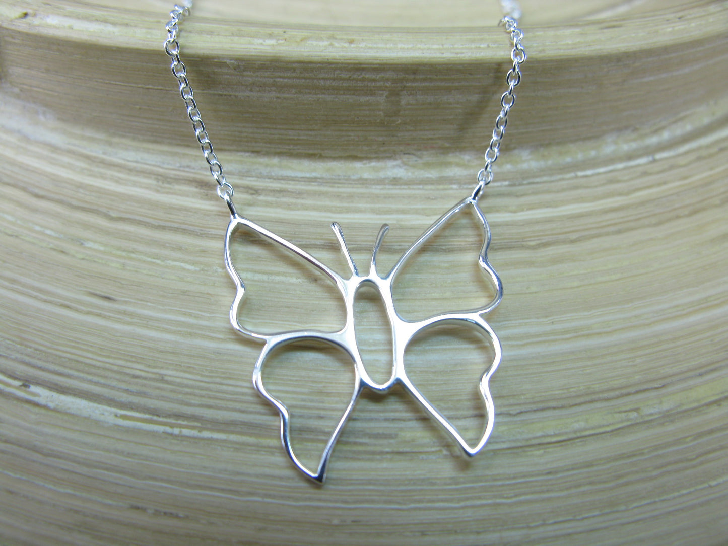 Large Filigree Butterfly Pendant Chain Necklace in 925 Sterling Silver