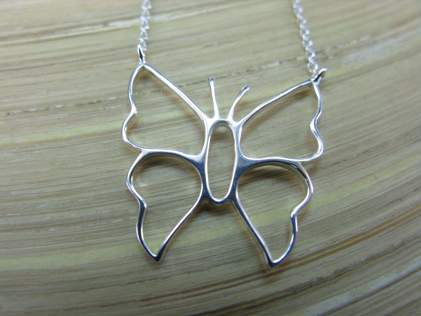 Large Filigree Butterfly Pendant Chain Necklace in 925 Sterling Silver