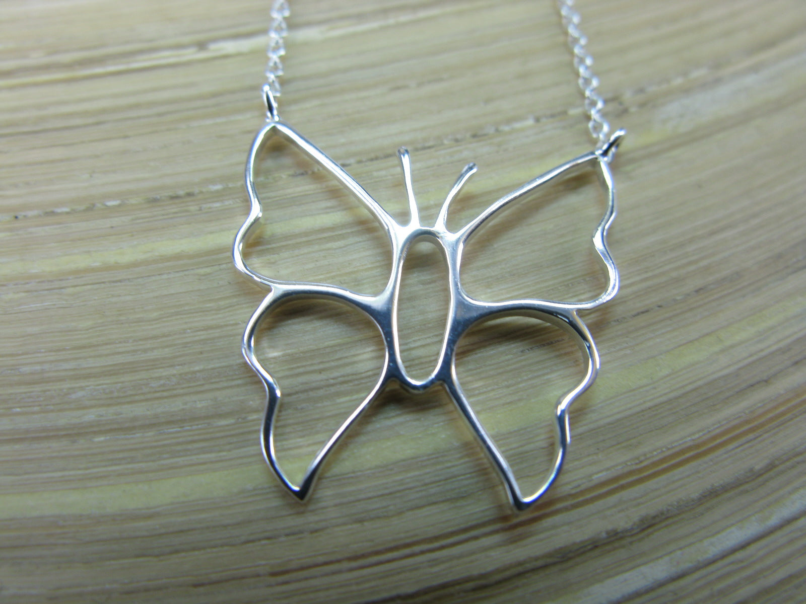 Large Filigree Butterfly Pendant Chain Necklace in 925 Sterling Silver