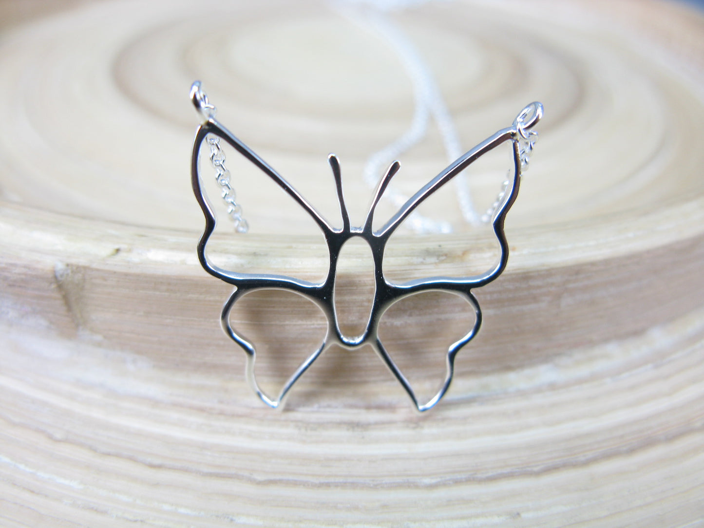 Large Filigree Butterfly Pendant Chain Necklace in 925 Sterling Silver