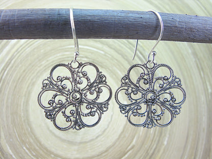 Balinese Bead Filigree Flower Oxidized 925 Sterling Silver Earrings Earrings - Faith Owl