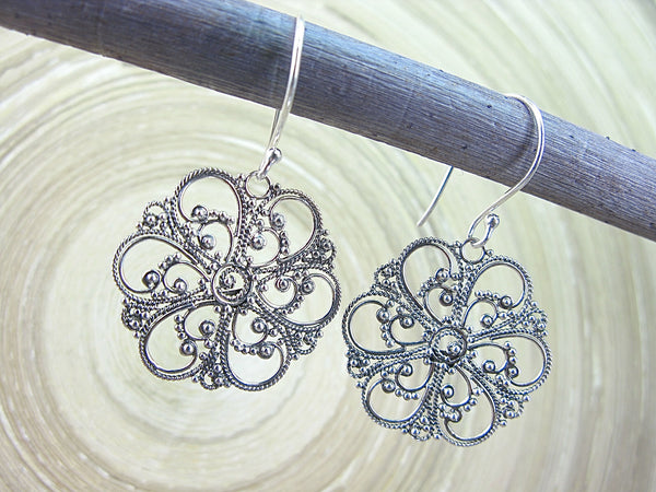 Balinese Bead Filigree Flower Oxidized 925 Sterling Silver Earrings Earrings - Faith Owl