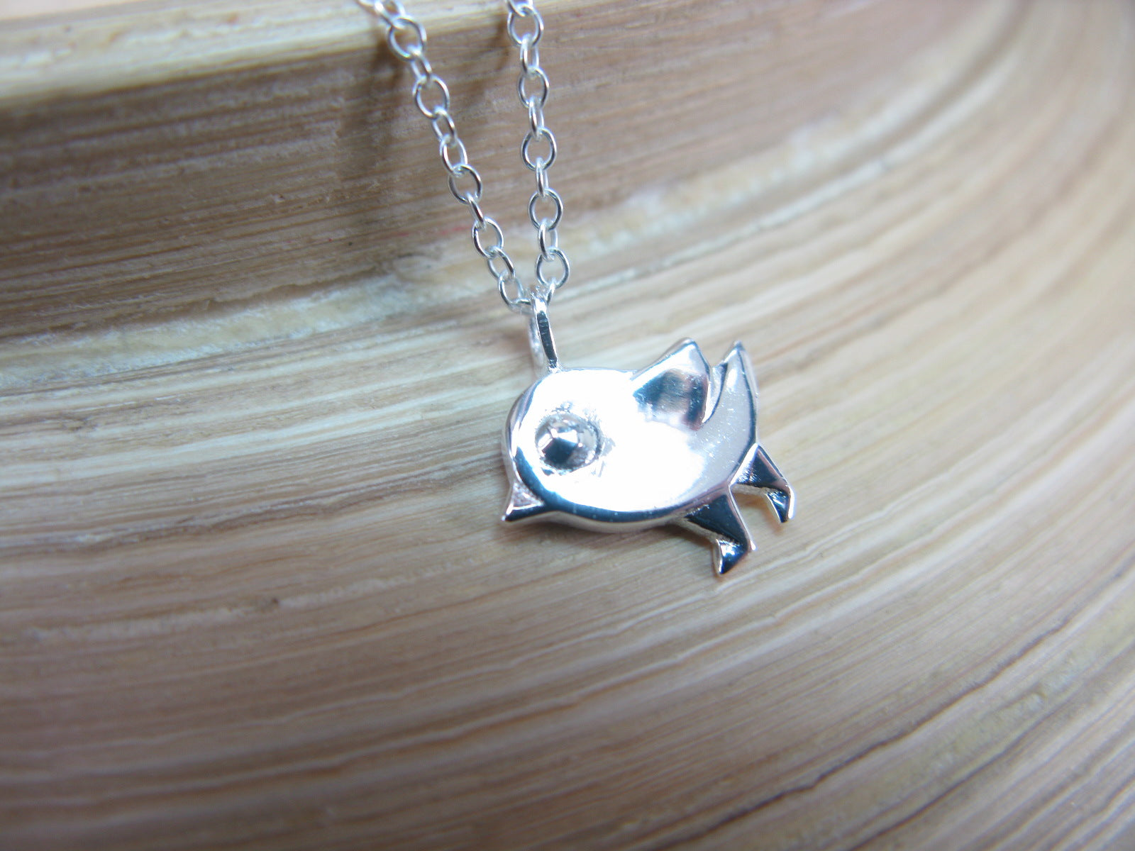 Origami Bird Pendant Chain Necklace in 925 Sterling Silver