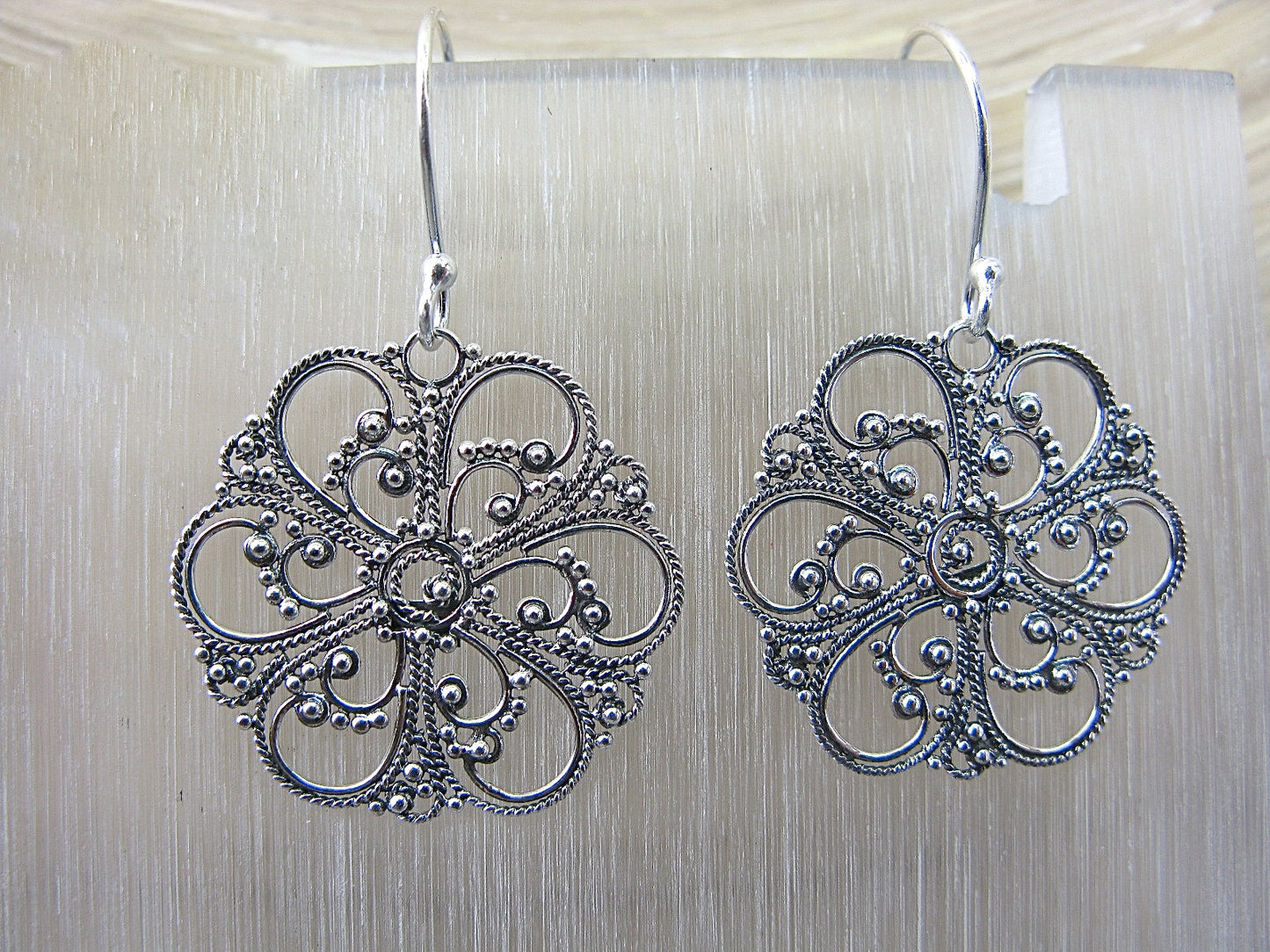 Balinese Bead Filigree Flower Oxidized 925 Sterling Silver Earrings Earrings - Faith Owl