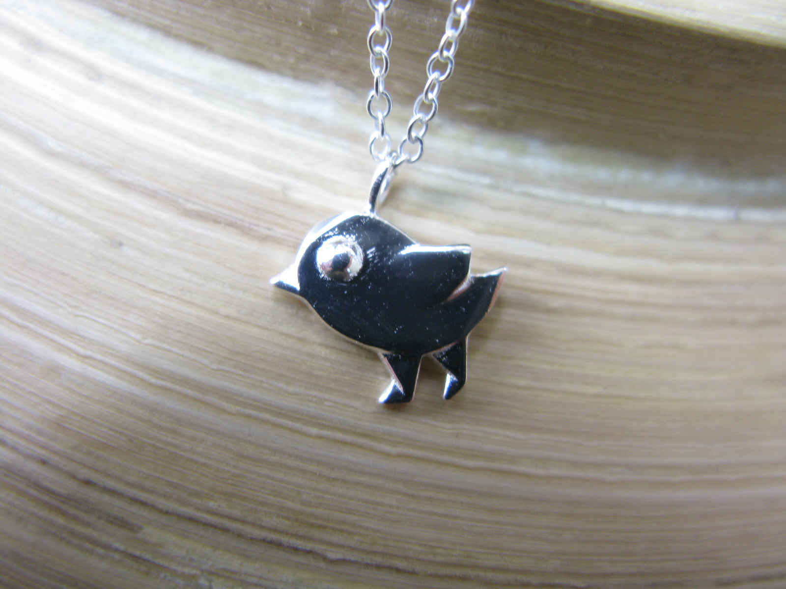 Origami Bird Pendant Chain Necklace in 925 Sterling Silver