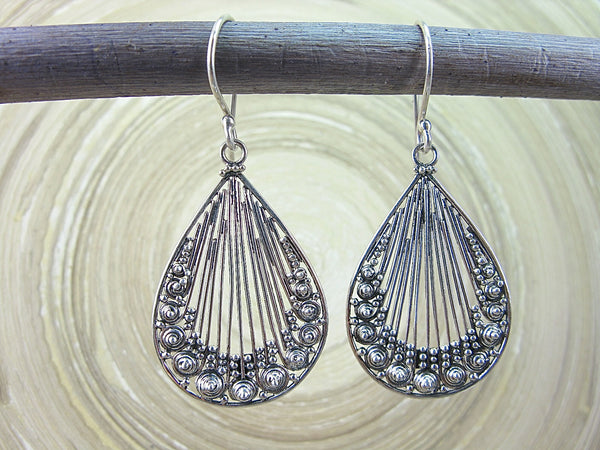 Balinese Bead Filigree Pear Shaped 925 Sterling Silver Earrings Earrings - Faith Owl