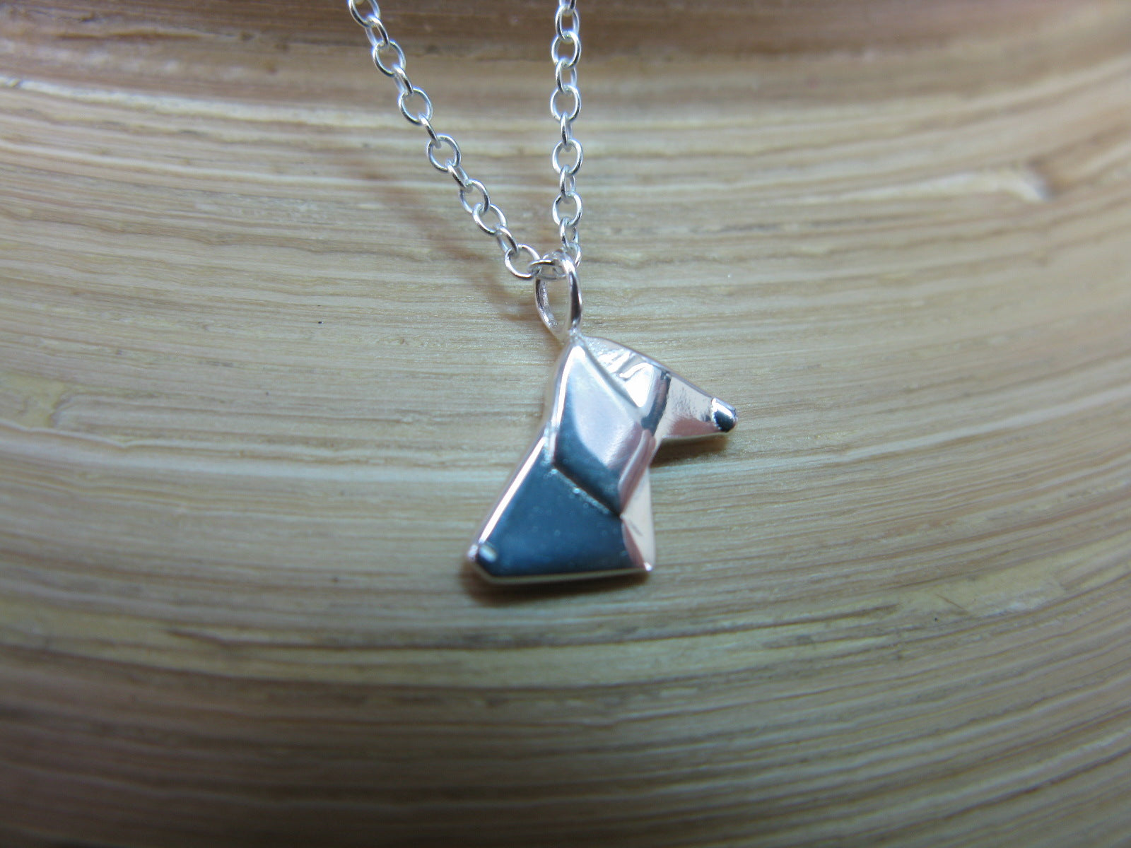 Origami Dog Pendant Chain Necklace in 925 Sterling Silver