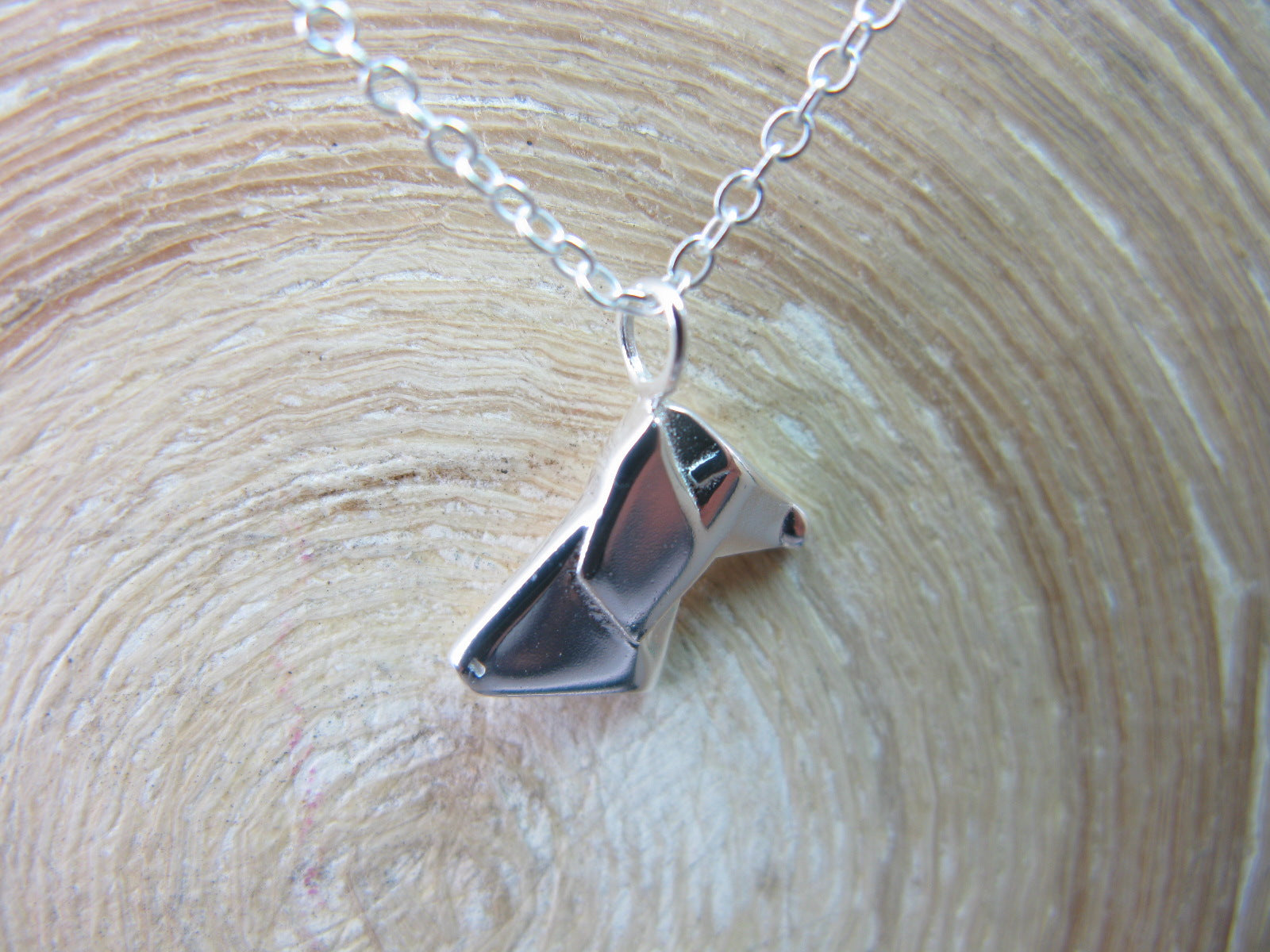 Origami Dog Pendant Chain Necklace in 925 Sterling Silver