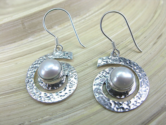 Hammered Swirl Mother of Pearl 925 Sterling Silver Earrings Earrings - Faith Owl